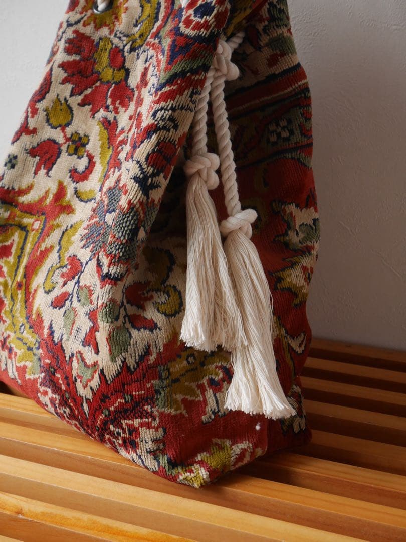 ヴィンテージ柔らかラグリメイク バッグ ロープ持ち手