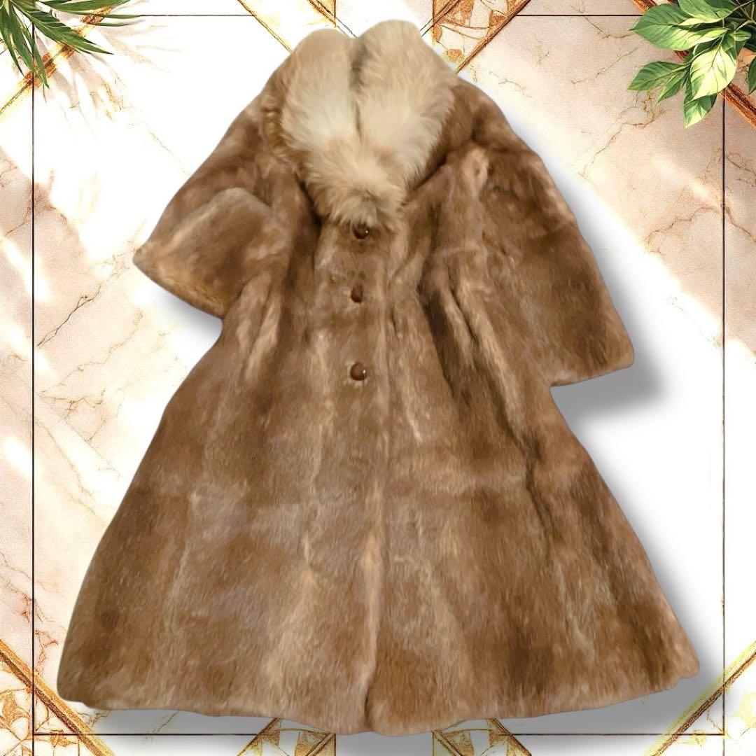 毛皮コート　リアルファー　大襟　フォックス襟　ロング丈　サイズ15 L相当