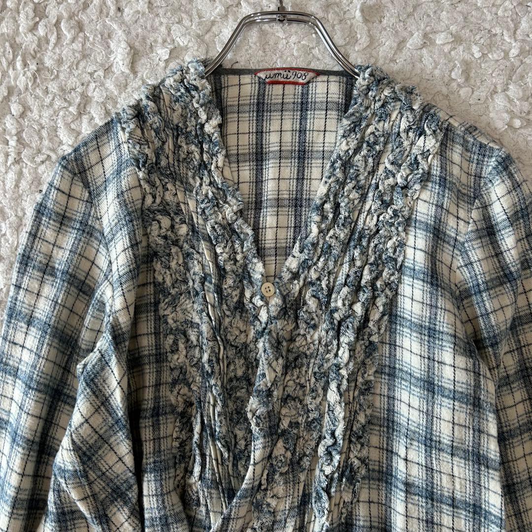 45R umii908 2way カシュクールチェック フリルブラウス