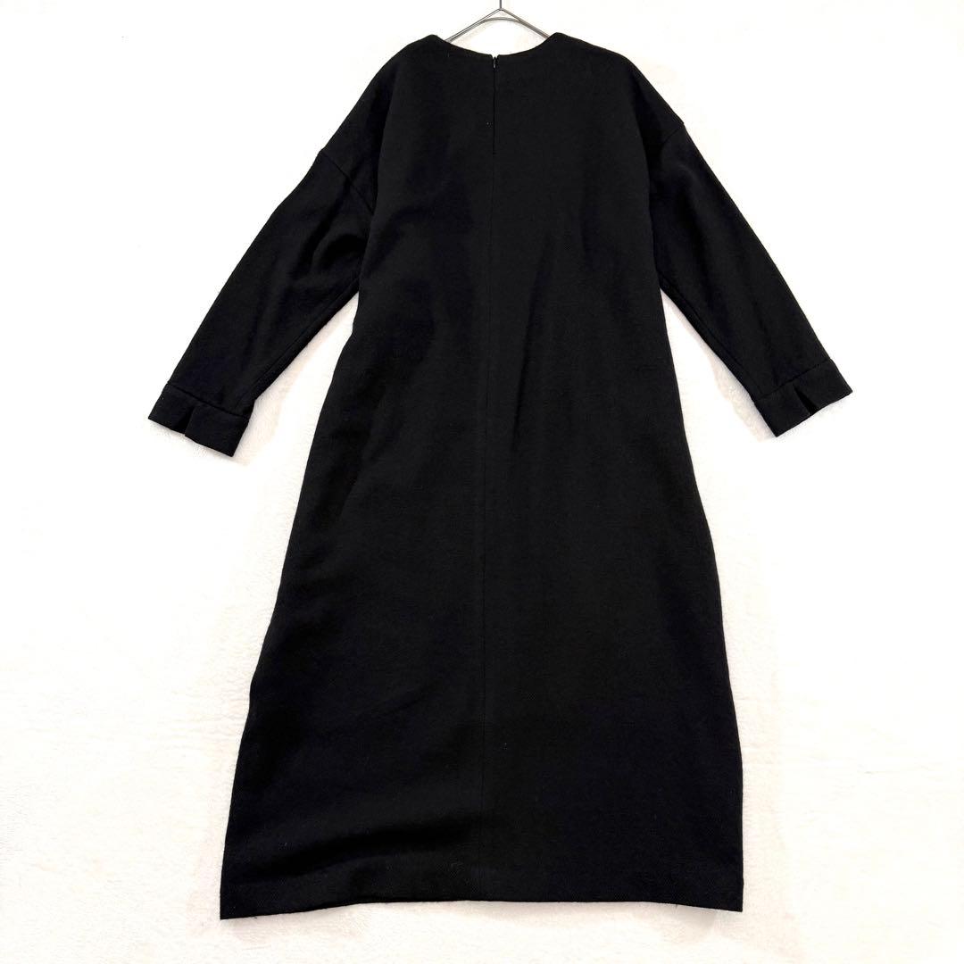 かぐれ kagure ウールサージワイドワンピース 黒 ロング 七分袖