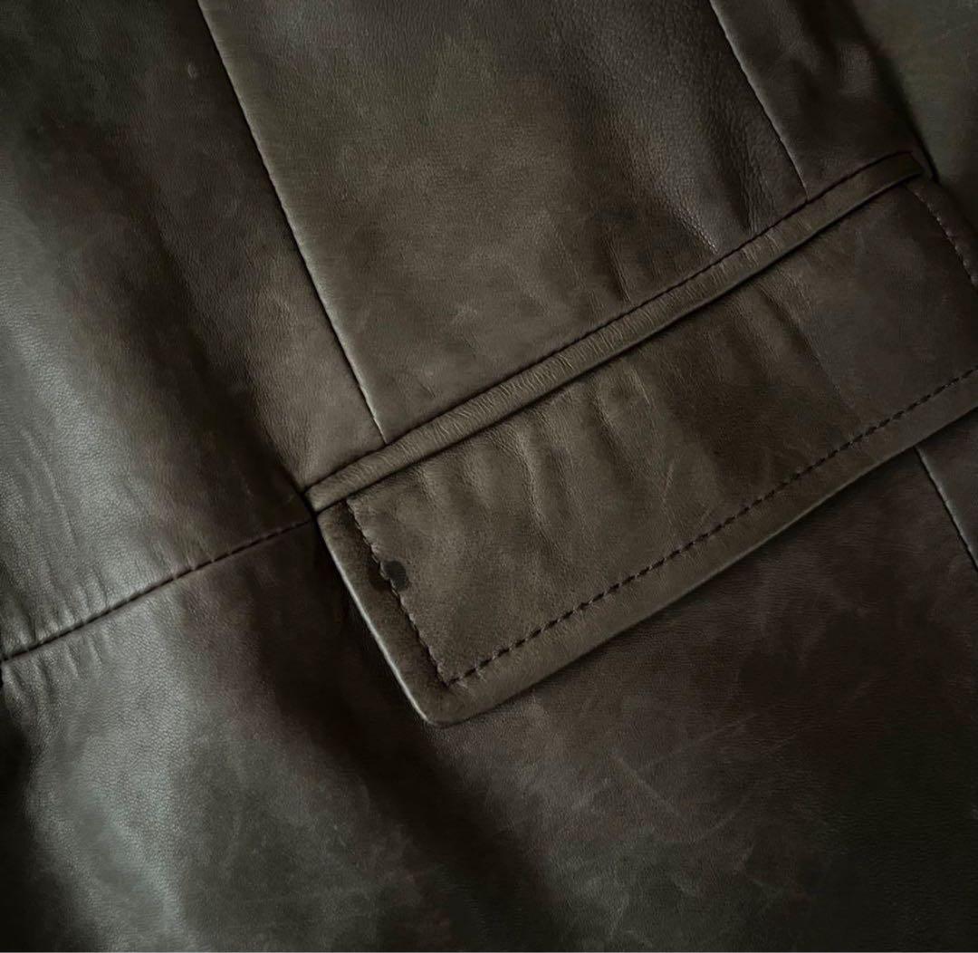 HUGO BOSS ダークブラウン レザー テーラードジャケット