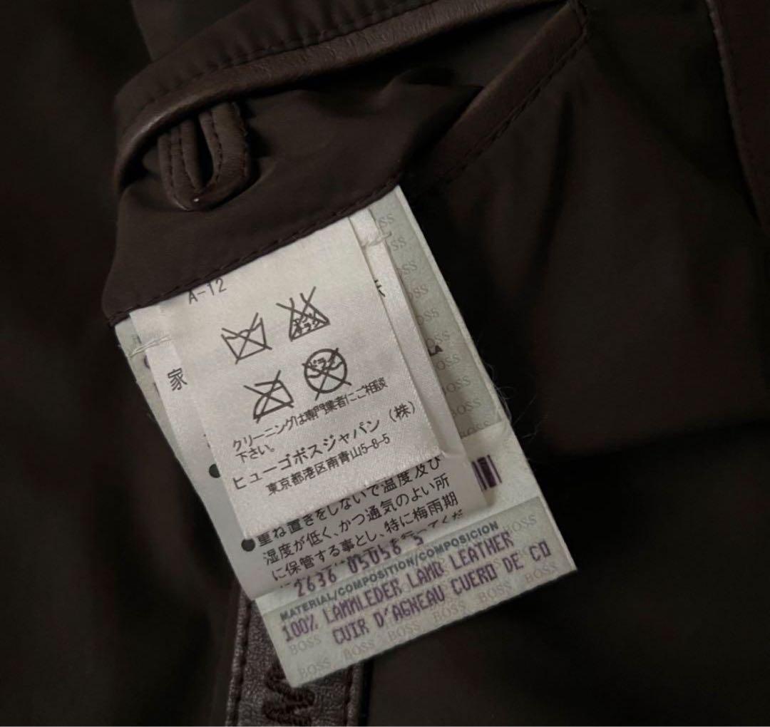 HUGO BOSS ダークブラウン レザー テーラードジャケット