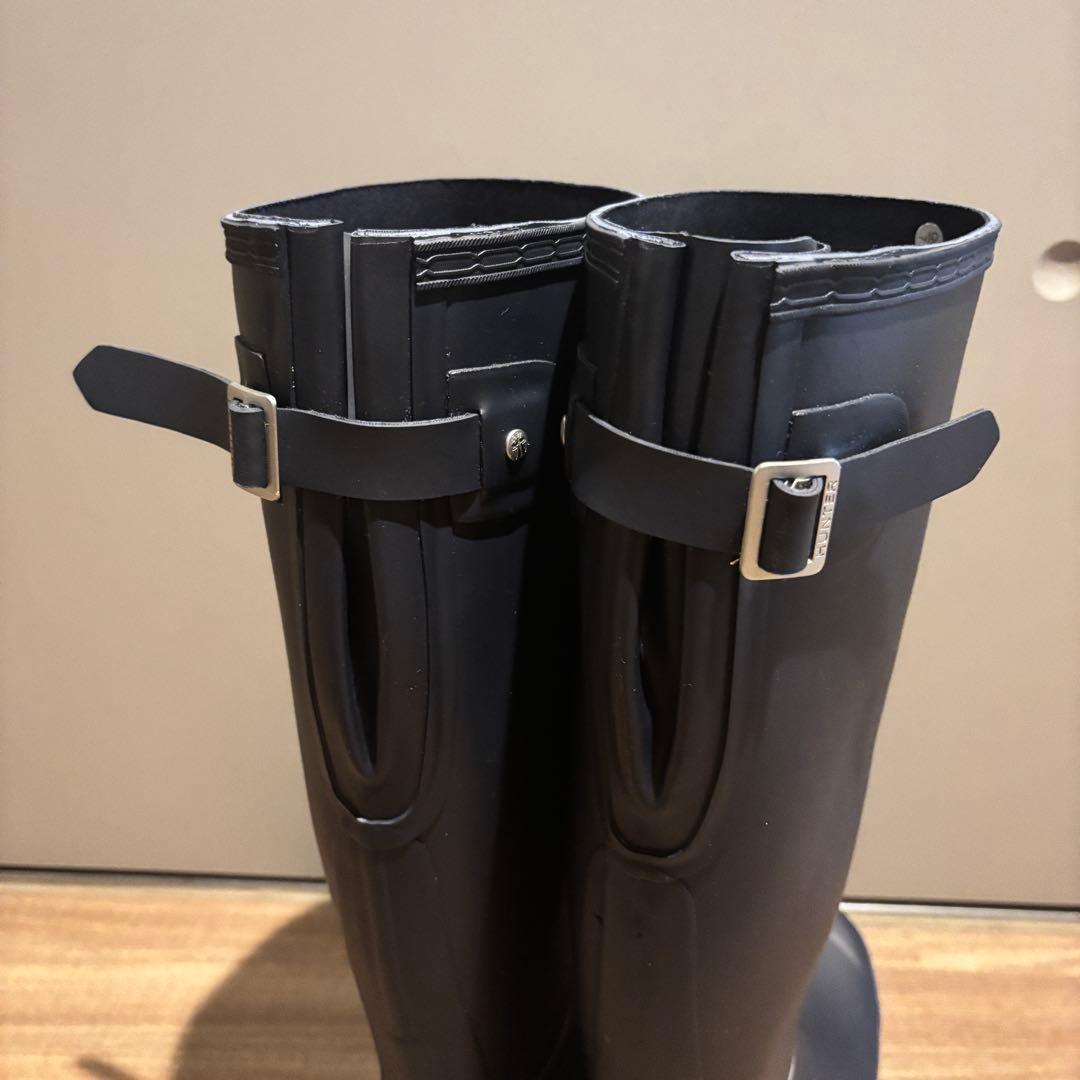 HUNTER ネイビー ロングブーツ バックル付き