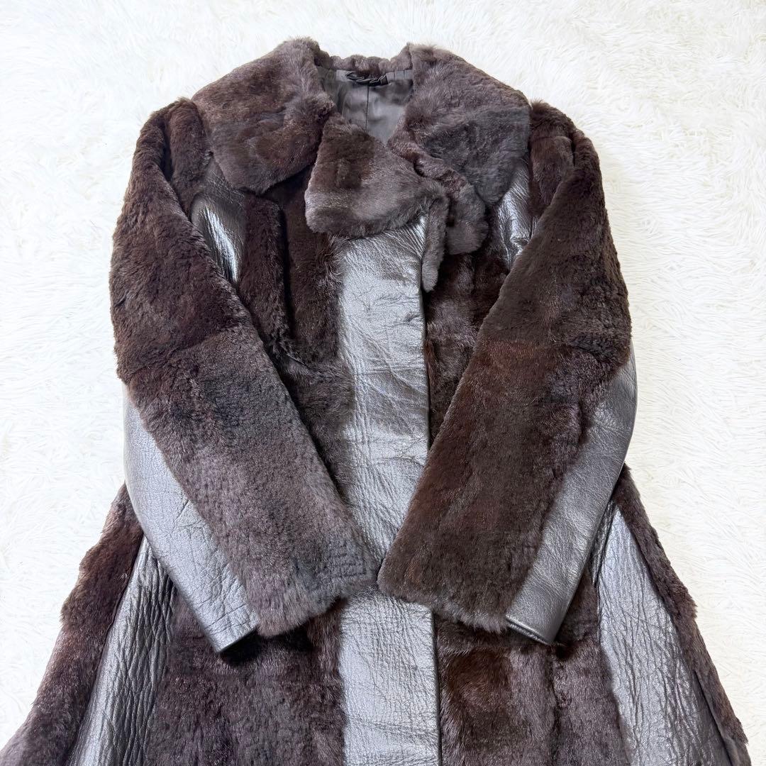 3点まとめ　リアルファー　ロングレザーコート　切り替え　ダークブラウン