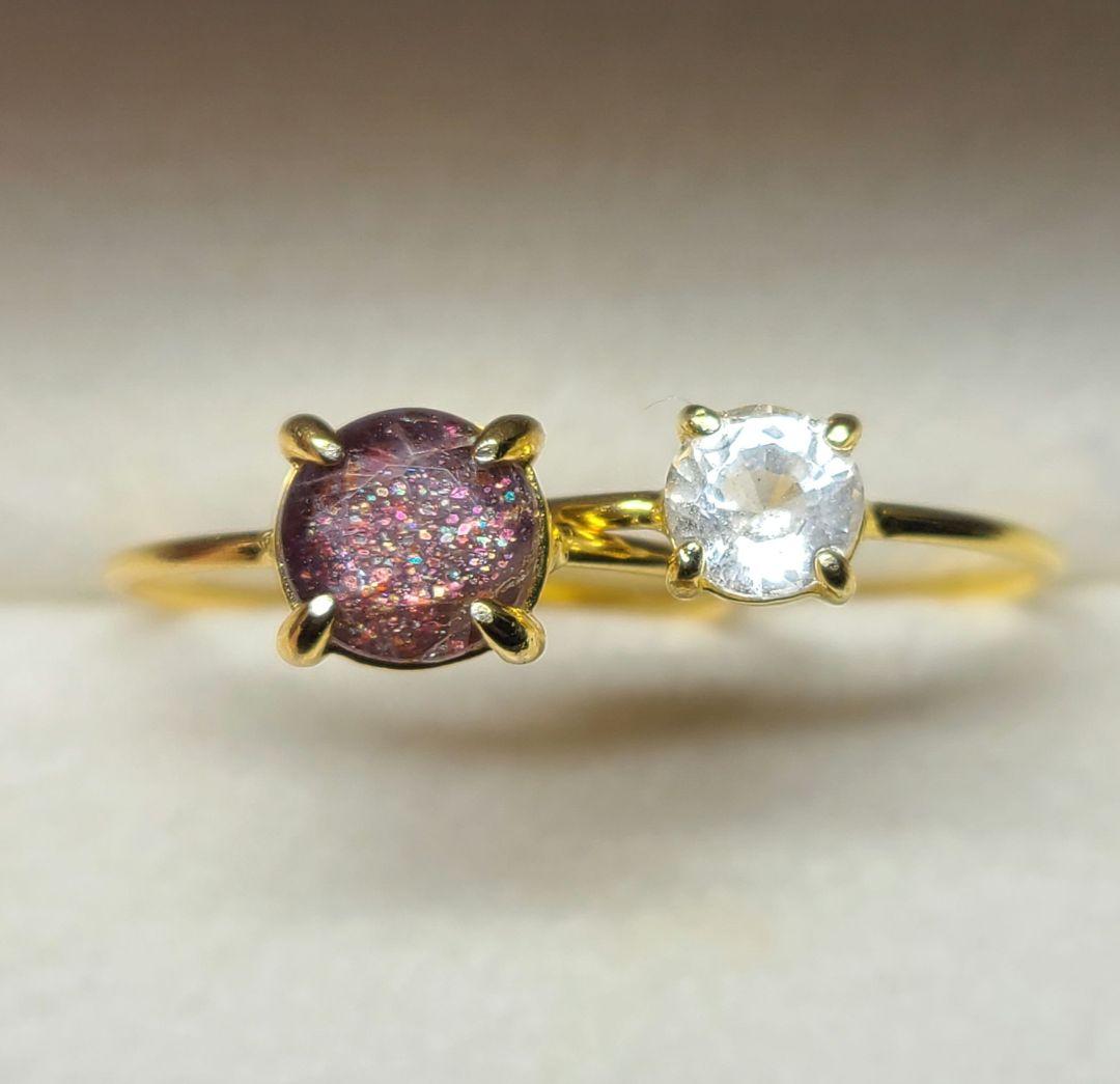 わっふる★フェナカイト、アイオライトサンストーン★リング