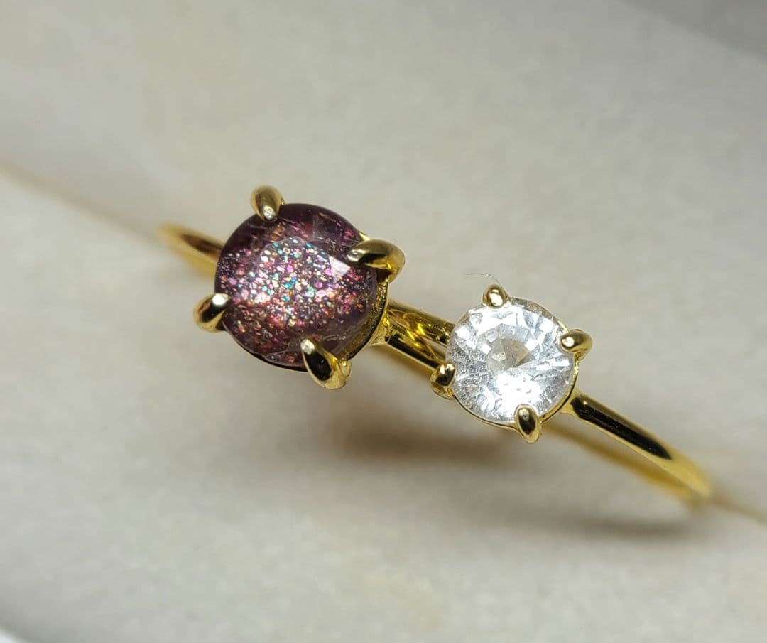 わっふる★フェナカイト、アイオライトサンストーン★リング