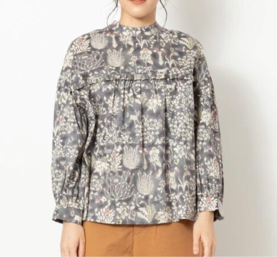値下げNIMES リバティプリントフリル切替ブラウス　 ゆったりサイズ