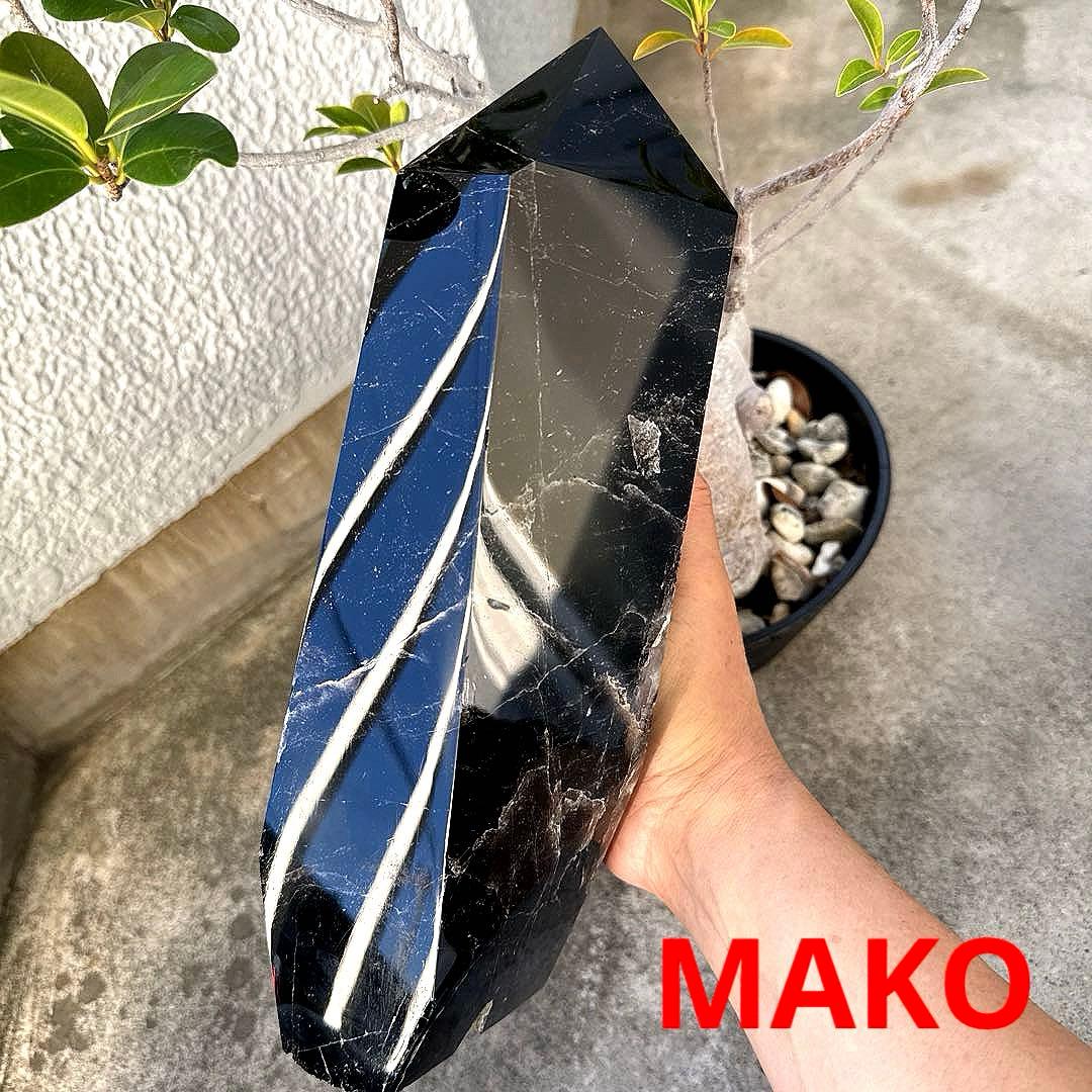 M1832☆黒水晶(モリオン)六角柱6.4Kg☆天然石　原石☆N50901-A