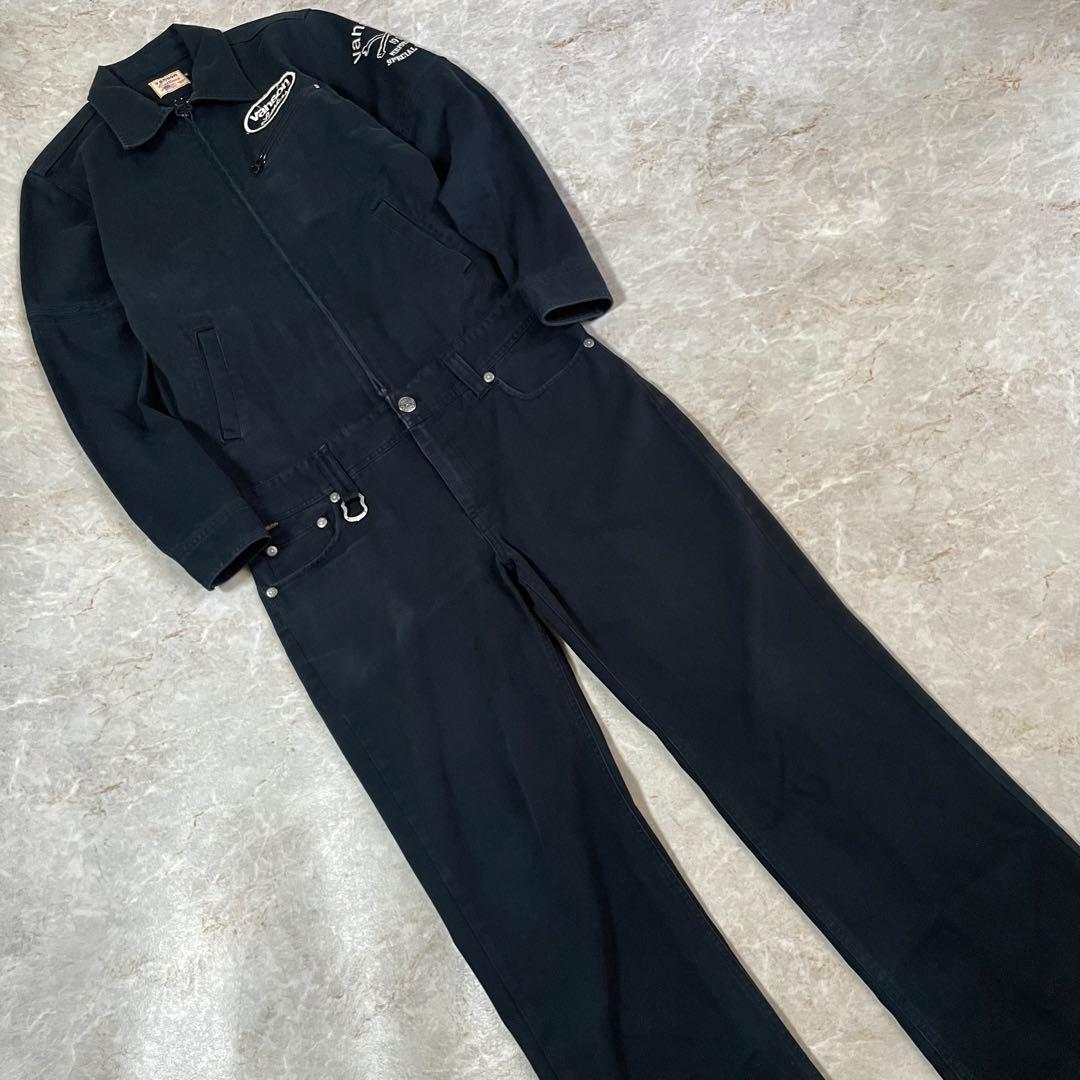 VANSON バンソン コットン スカル刺繍 袖着脱可能 オールインワン つなぎ