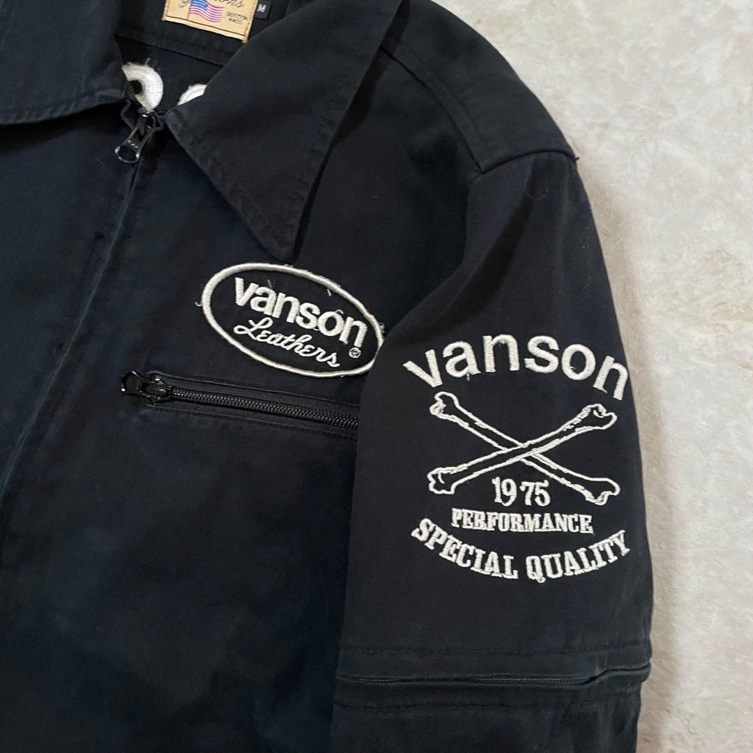 VANSON バンソン コットン スカル刺繍 袖着脱可能 オールインワン つなぎ