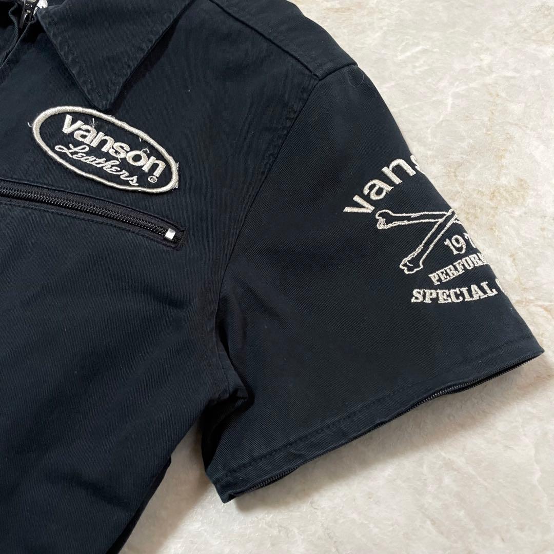 VANSON バンソン コットン スカル刺繍 袖着脱可能 オールインワン つなぎ