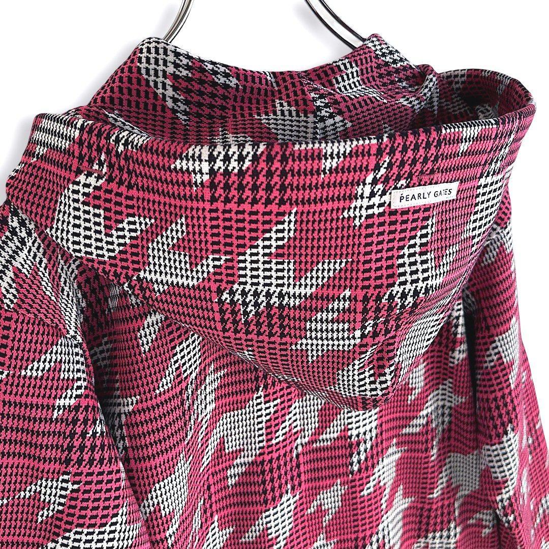 146 パーリーゲイツ 長袖パーカー スエット フード ピンク チェック 0 S