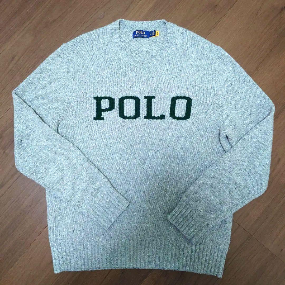 ​極美品ポロラルフローレン POLOロゴ ニット セーター グレー L 現行タグ