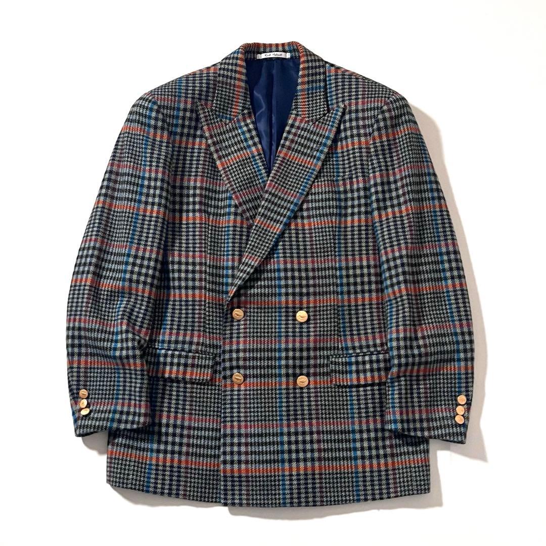 【美品】カールヘルム　テーラードジャケット　チェック柄　秋冬ツイード　金ボタン
