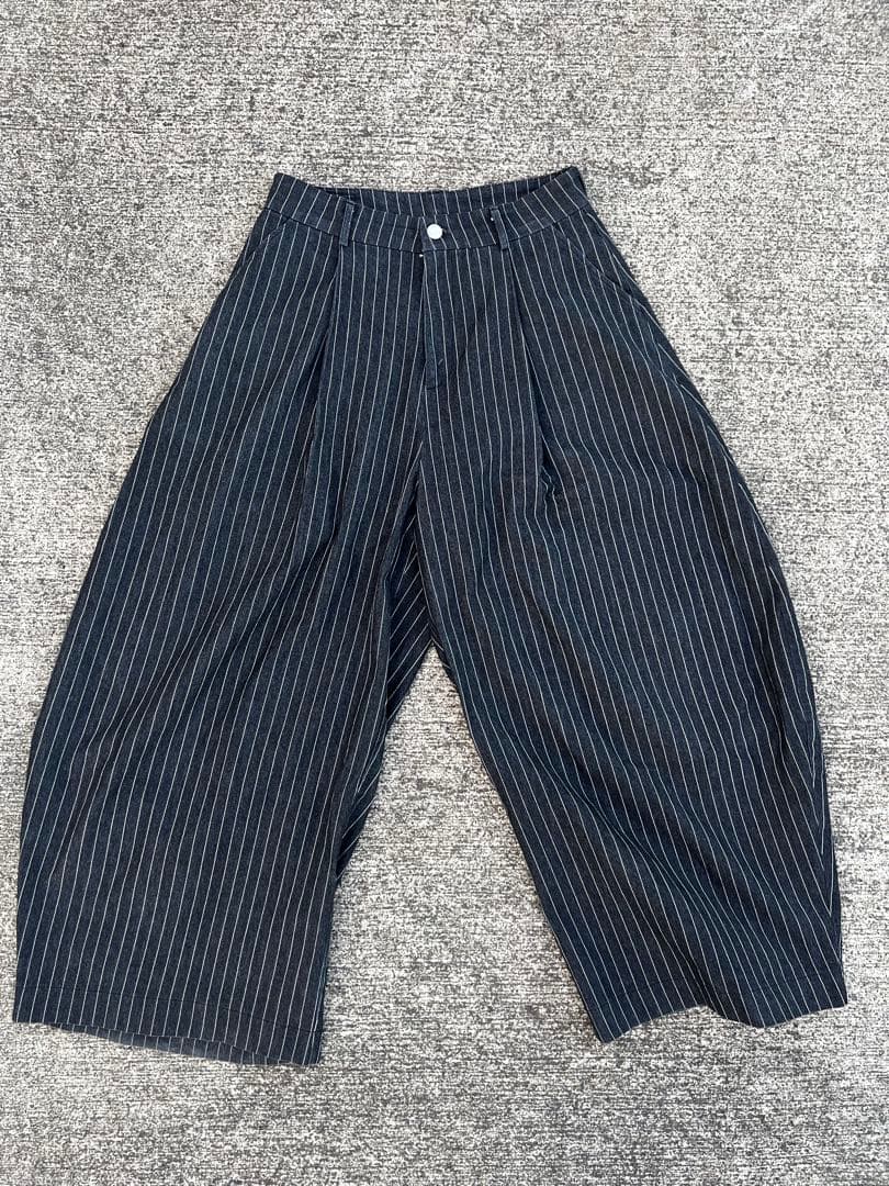 push push ストライプ ワイドパンツ S ドメブラ リジット