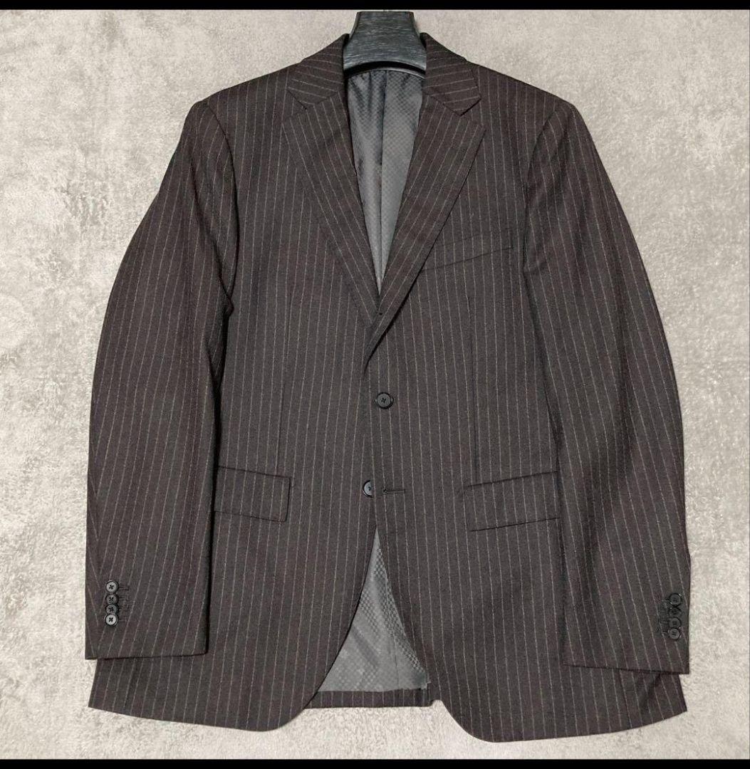 【美品】オリヒカ　スーツ　REDA イタリア製生地　ストライプ　ブラウン　XL
