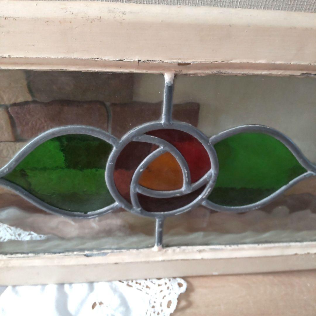 アンティーク　ステンドグラス　窓枠　イギリス　希少　ローズ柄