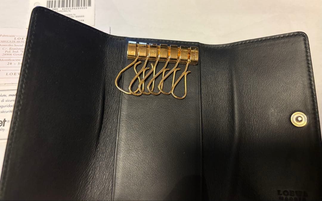 LOEWE ロエベ小物アナグラム6連キーケース カーフスキンブラックゴールド金具