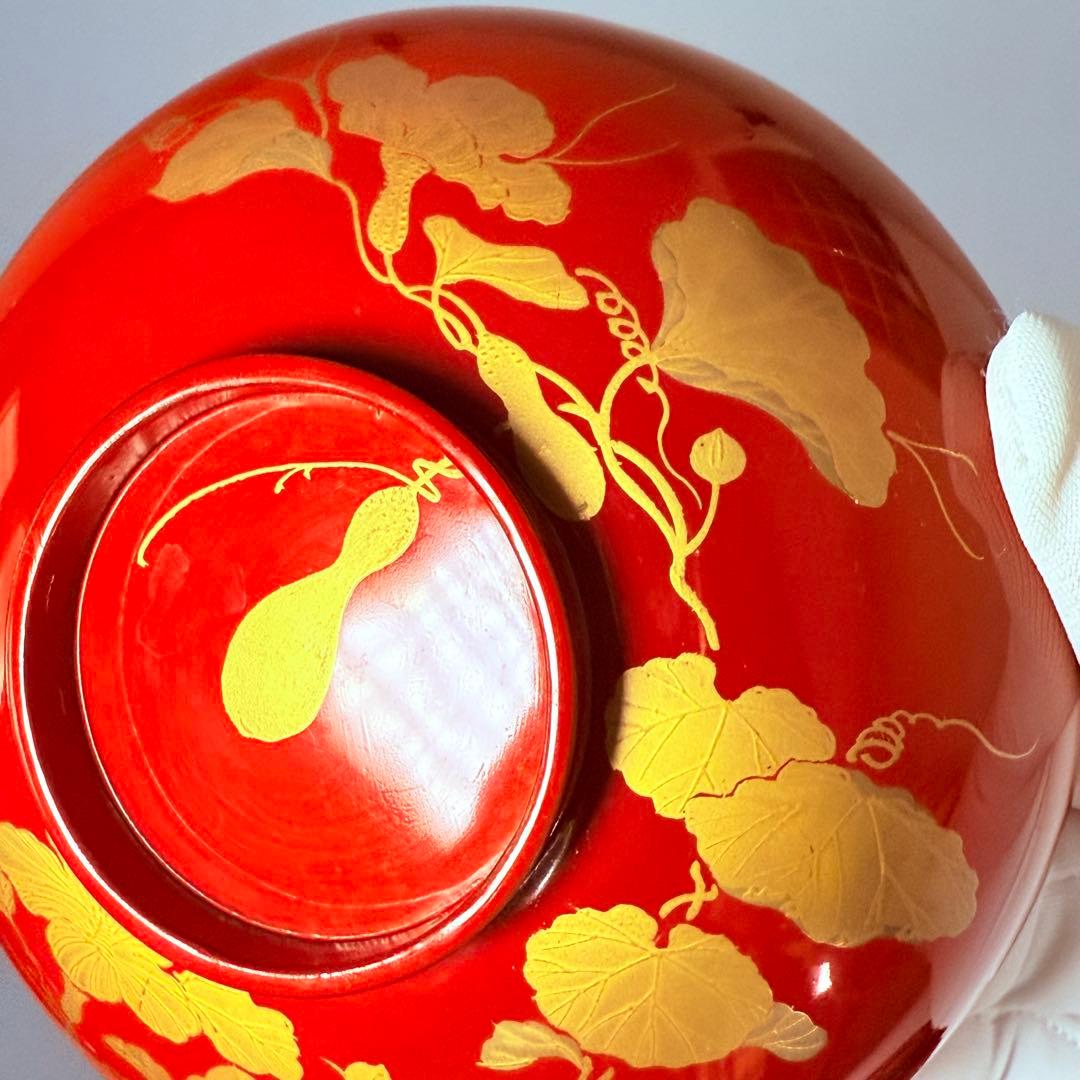 京漆器　蒔絵師　橘屋友七　絵替わり　「朱塗椀直物文様」　10客　漆器　共箱有り