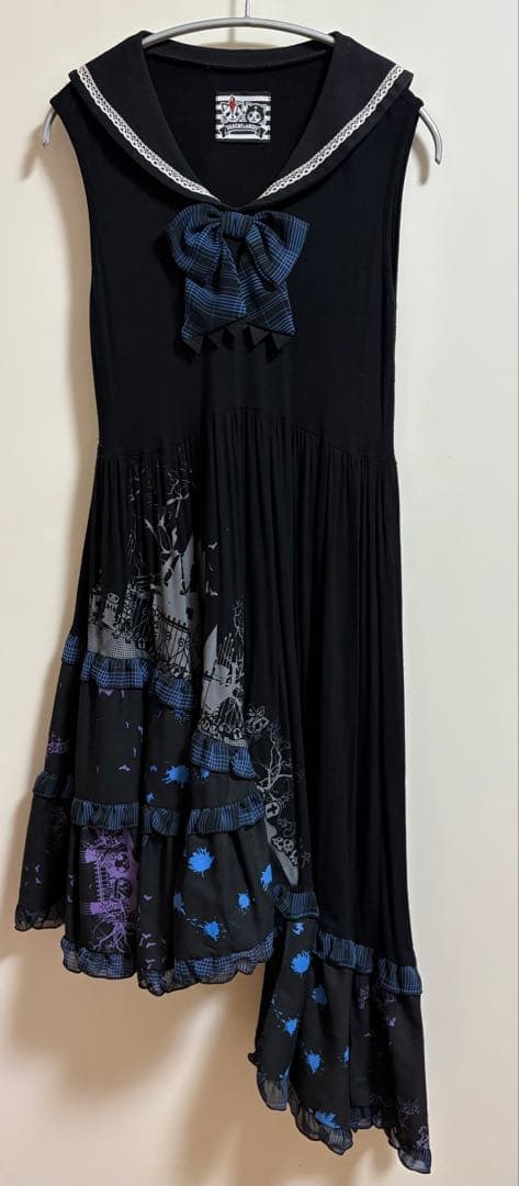 HANGRY&ANGRYワンピース 青×黒　美品/连衣裙，蓝黑配色，成色极佳