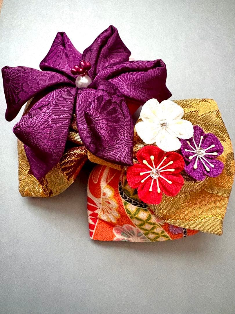 西陣織リボンとつまみ細工の髪飾り (618)