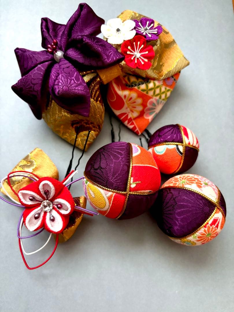 西陣織リボンとつまみ細工の髪飾り (618)