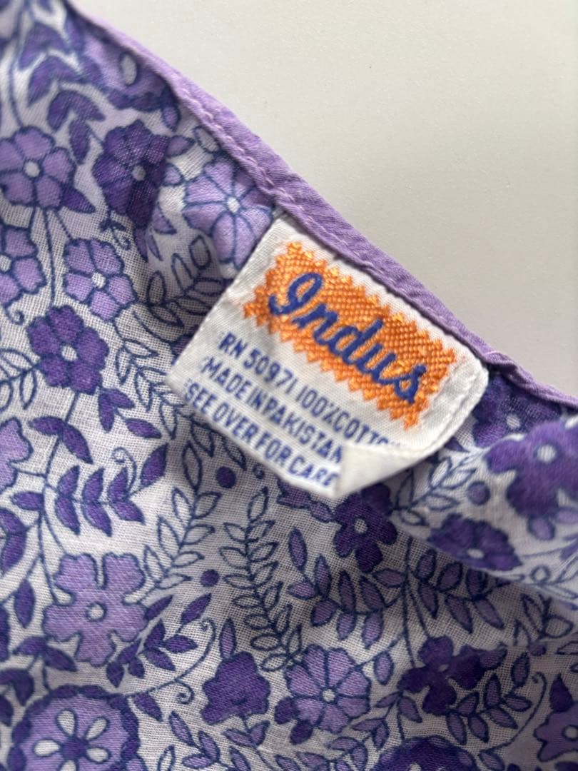 80s パキスタン製　パープル　コットン　花柄　ティアードワンピース インド