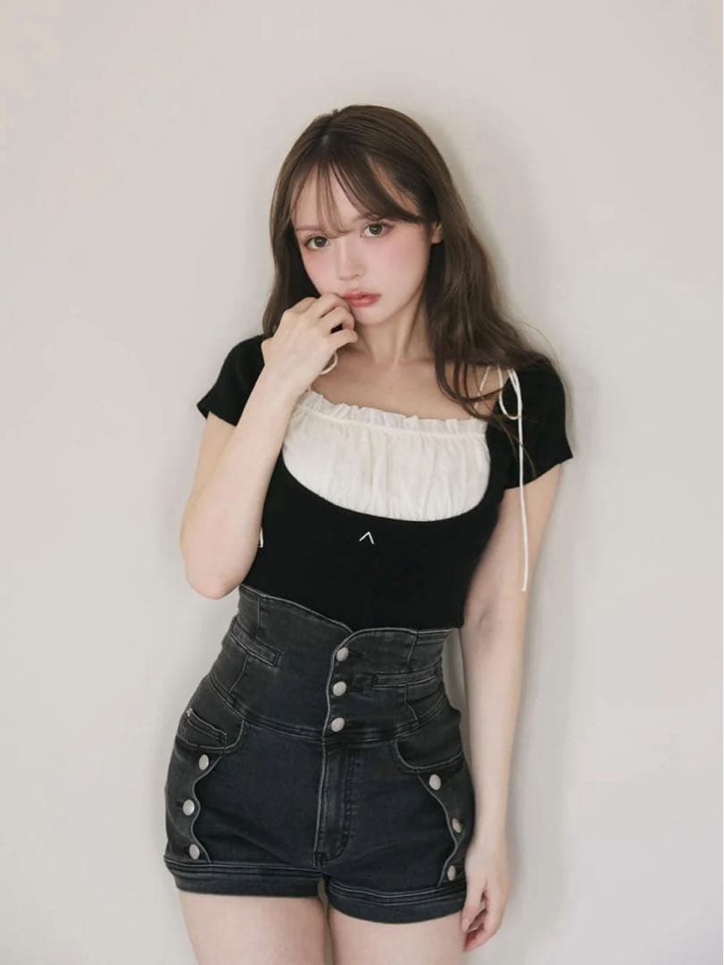 パンツ andmary ribbon denim allinone s