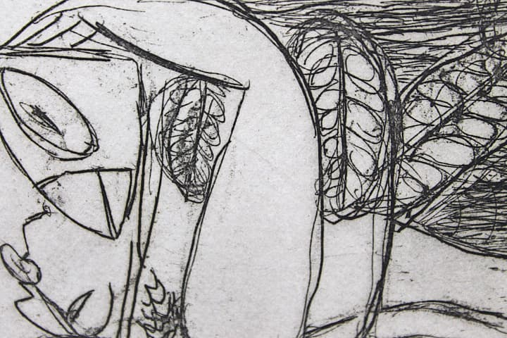 北川民次 【バッタの夢】 エッチング