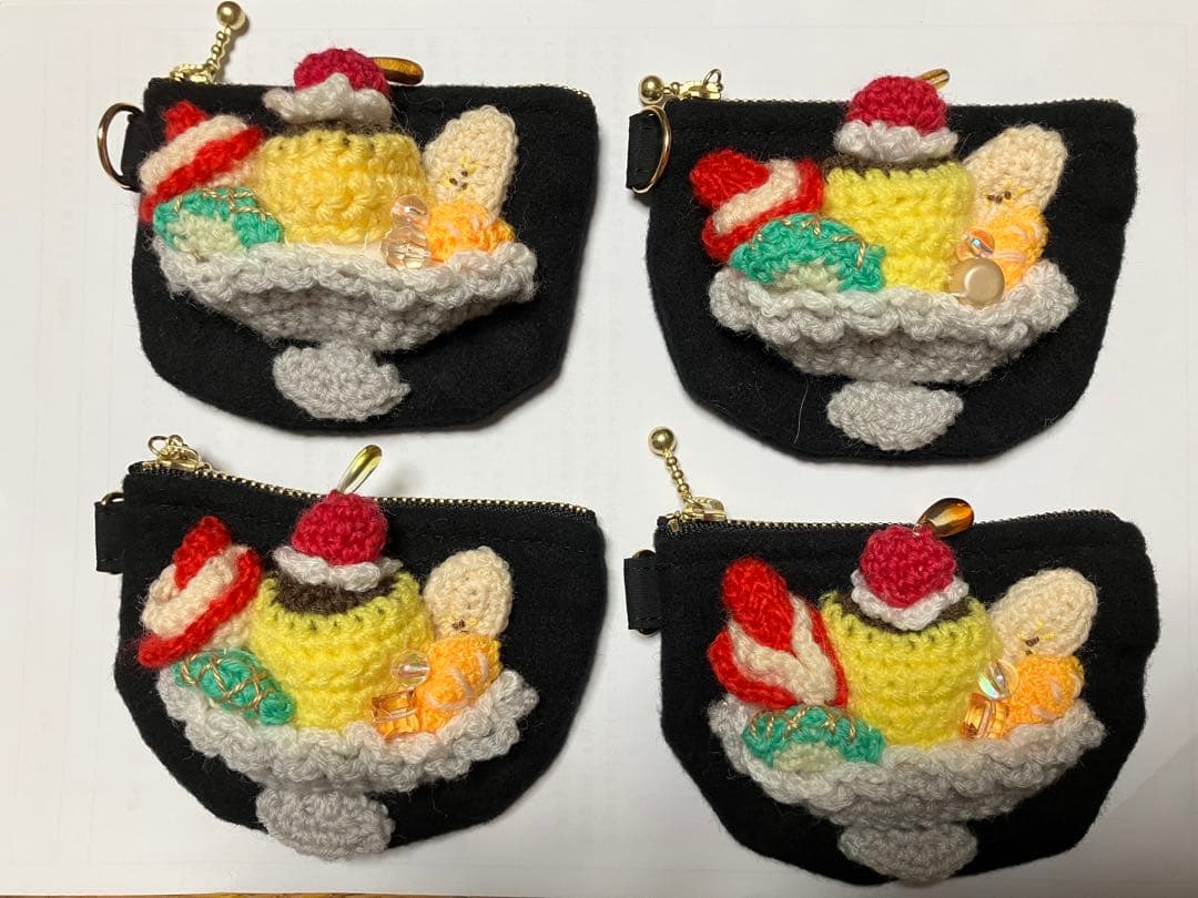 「キハル様リクエスト」編みぐるみ　ポーチ☆プリン、ケーキおまとめ