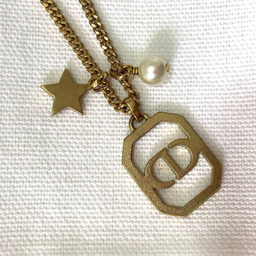 Christian Dior CDロゴ　ゴールド　ネックレス 星　パール　美品