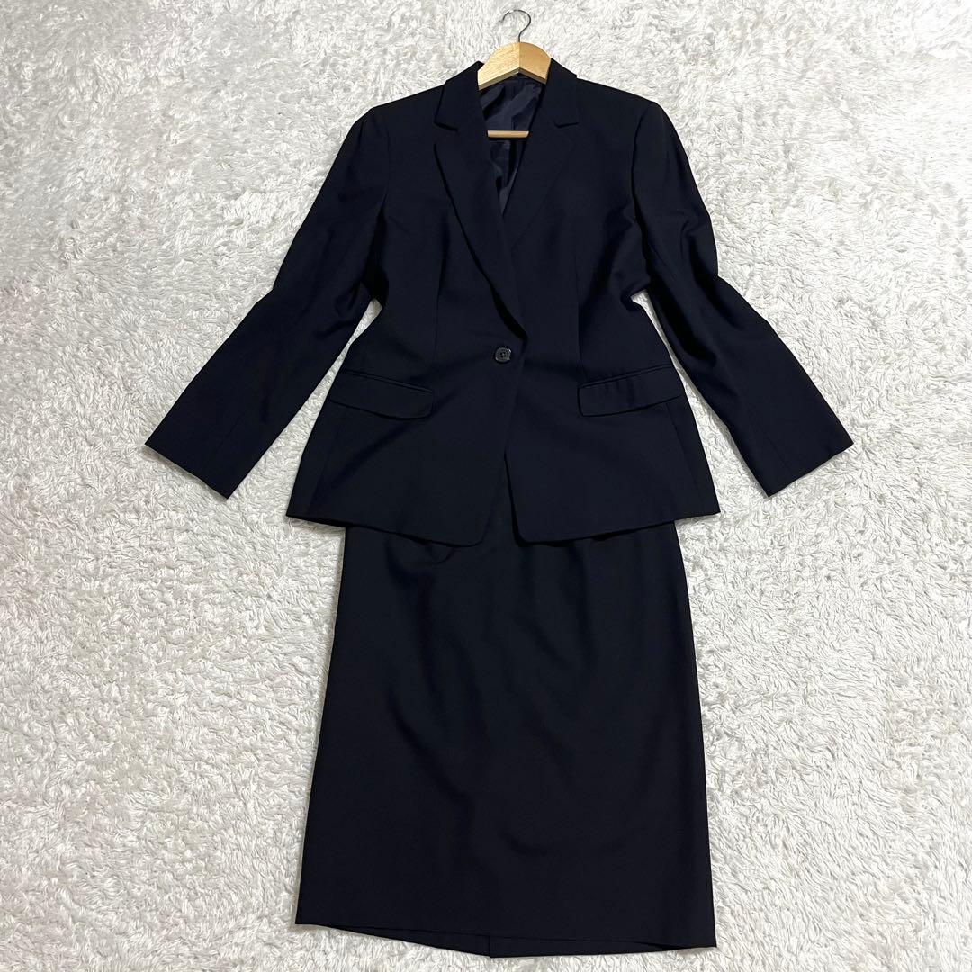 バーバリーロンドン スカートスーツ カシミヤ 42号 濃紺 大きめ