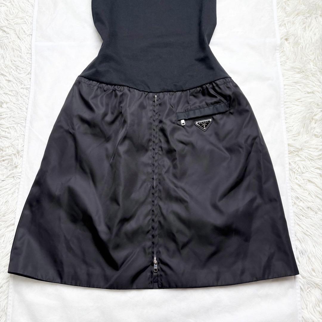 プラダ 2021 コットン リナイロン 切替ワンピース トライアングルロゴ 40