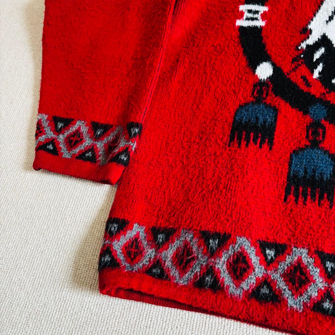 90s ヴィンテージ　エクアドルニット　ジップパーカー　総柄　イーグル　希少　L