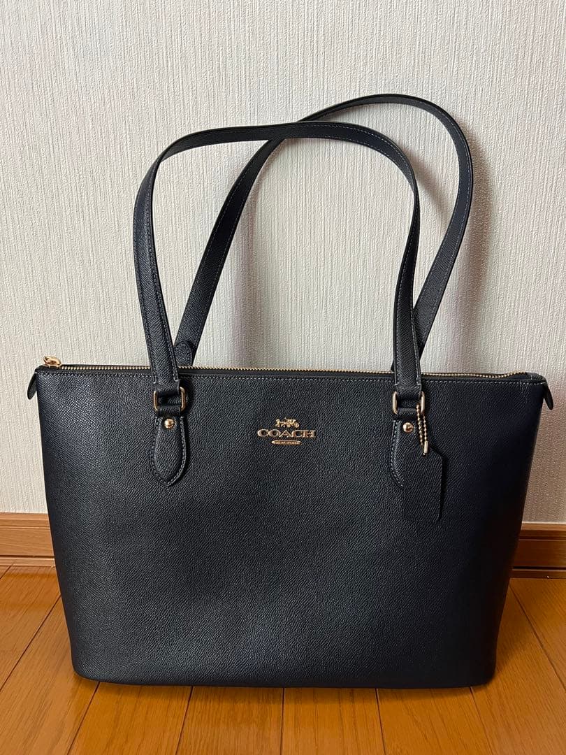 COACH ネイビーブルー レザー トートバッグ