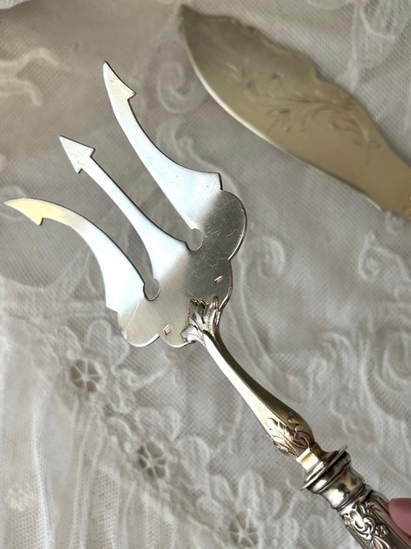 フランスアンティーク サーバー サービング ナイフ フォーク シルバーカトラリー