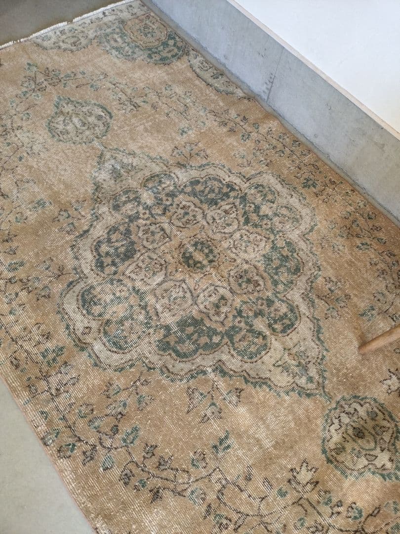 【Jessica】くすみベージュとターコイズのトルコラグNo.709