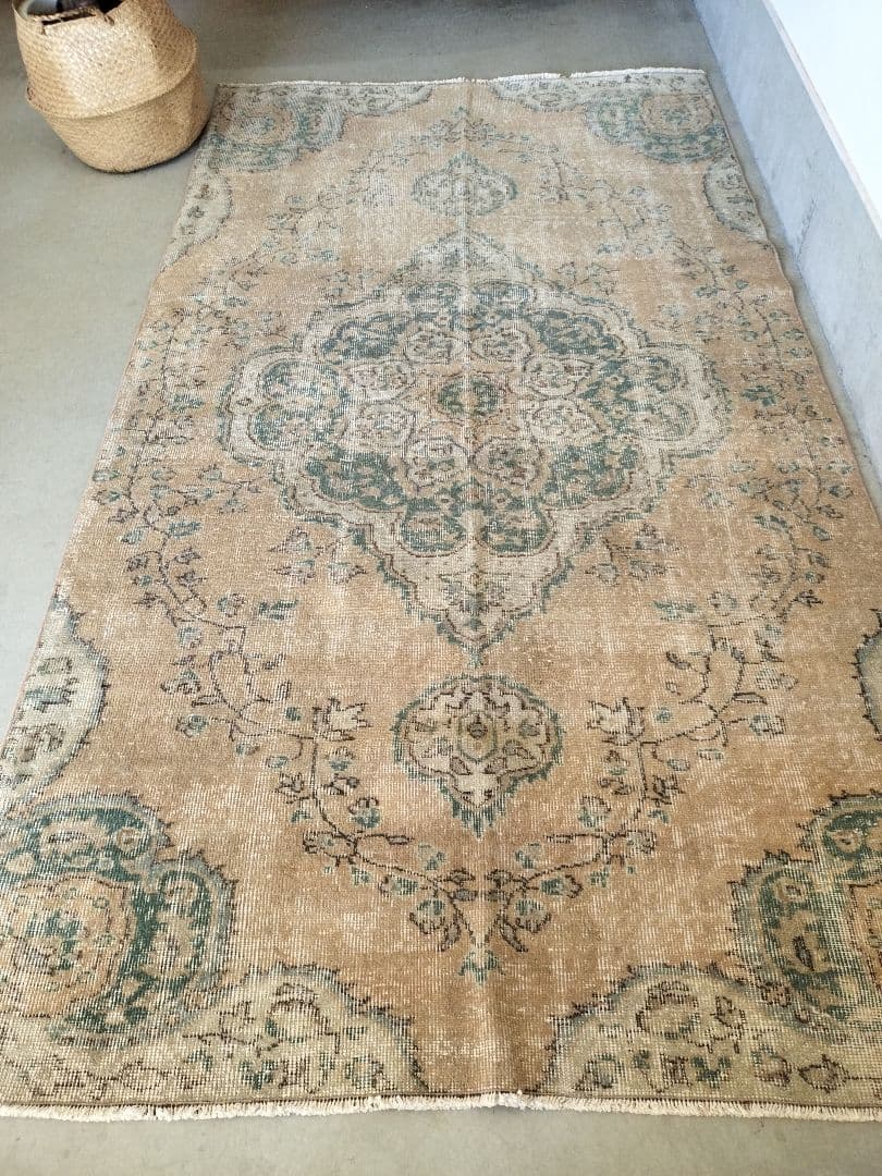 【Jessica】くすみベージュとターコイズのトルコラグNo.709