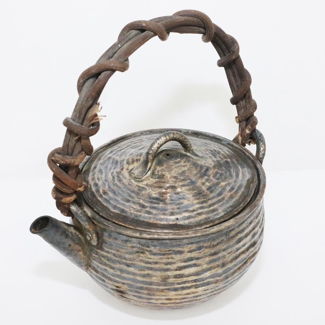錫製　 急須　 籐提手　アンティーク
