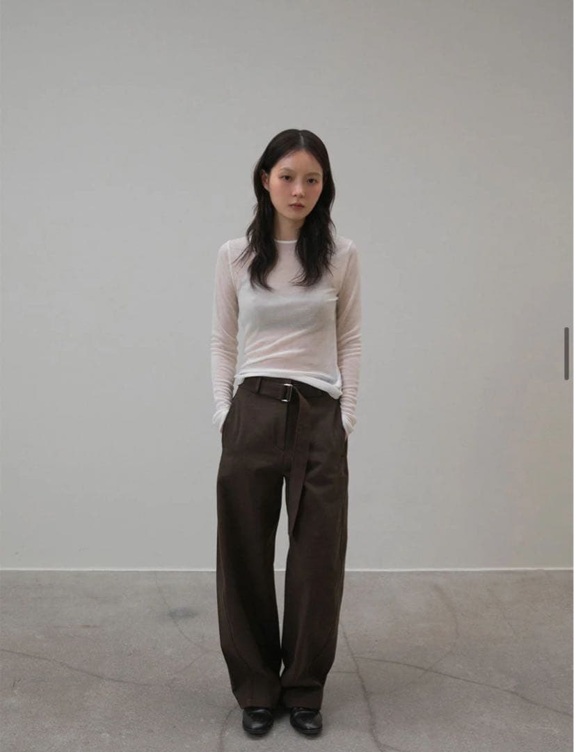 <ohtoro> Belted Curved Pantsブラウンベルト付き