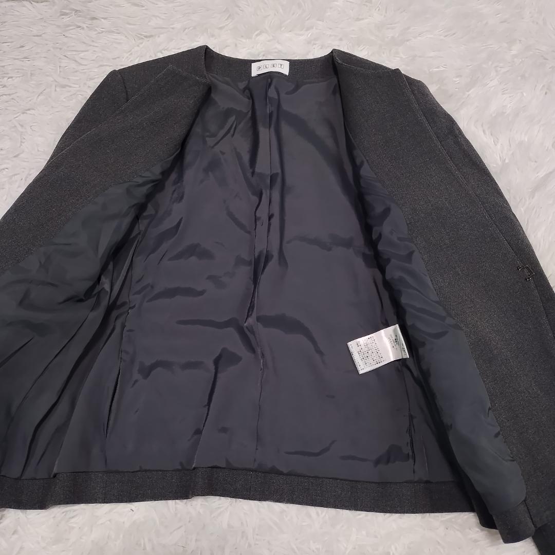 【美品】PLST セットアップ スカートスーツ 洗濯可 ウォームリザーブ グレー
