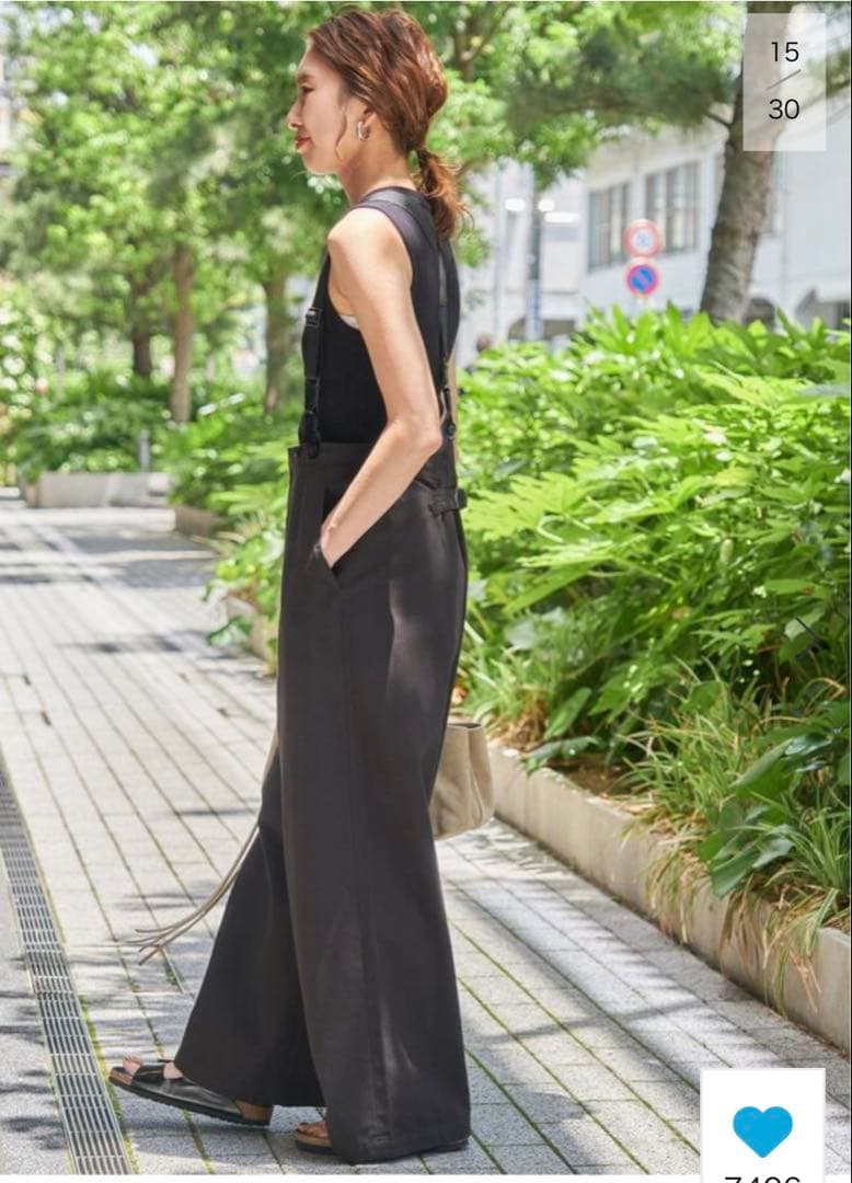 スピックアンドスパン サスペンダー付きワーカーパンツ　ブラック