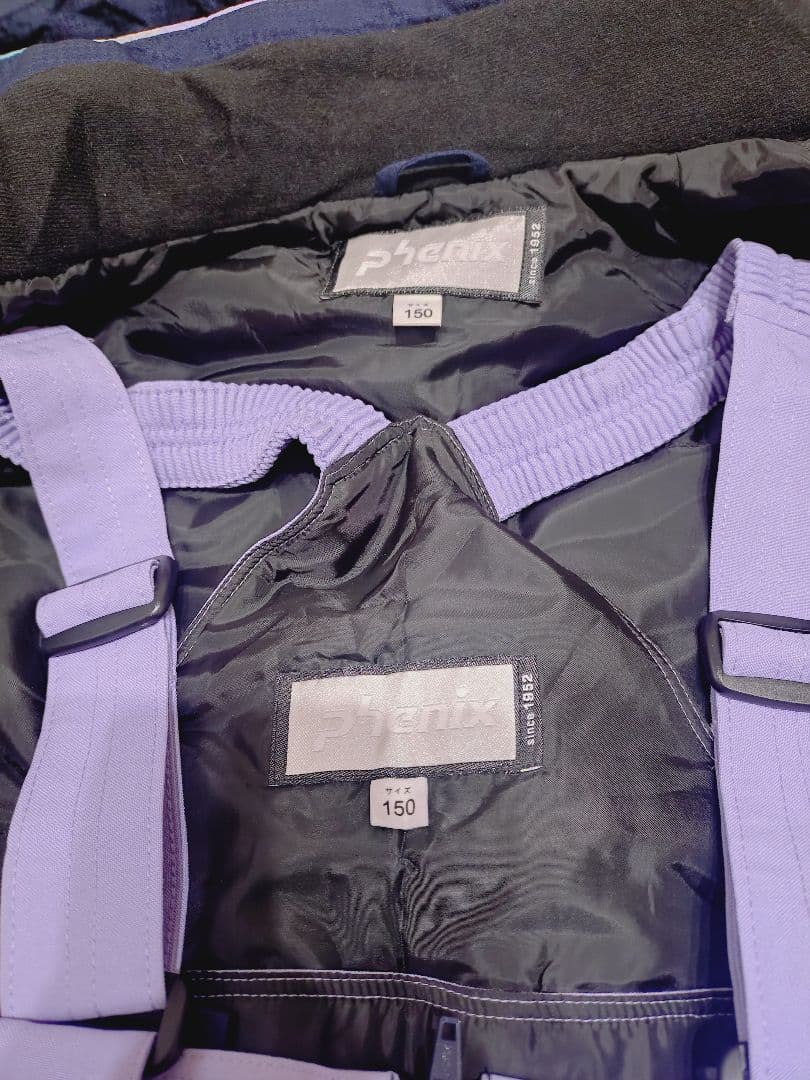 美品【phenix】150　上下セットスキーウエア　水色系（上）✕紺色系（下）