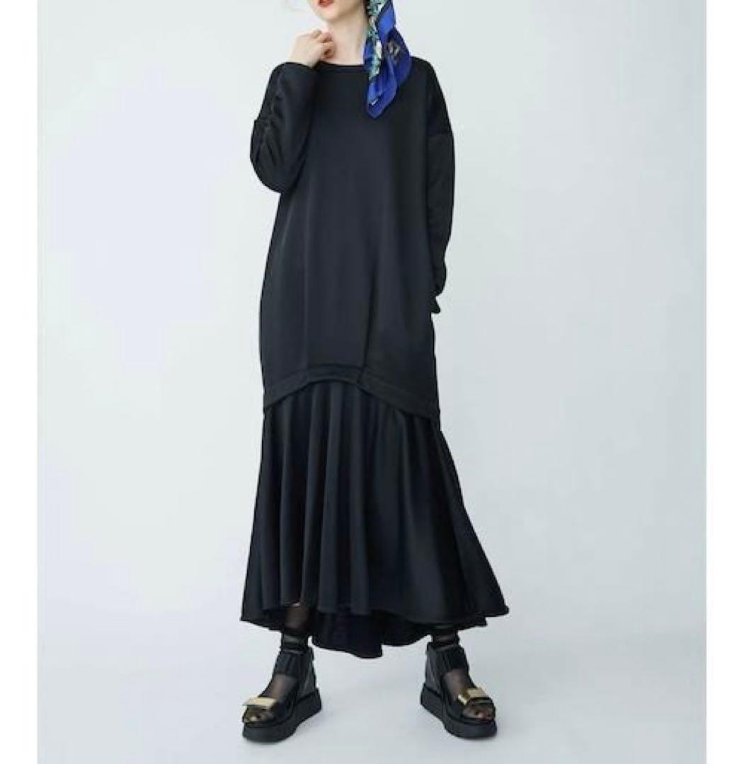 UN3D.　アンスリード　レイヤードスウェットワンピース　ブラック　36
