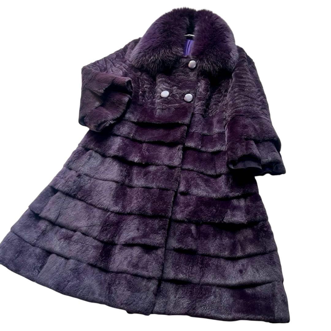 着丈87cm 希少デザイン シェアードミンク パープル ティアード フォックス
