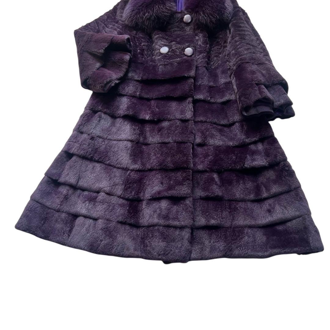 着丈87cm 希少デザイン シェアードミンク パープル ティアード フォックス