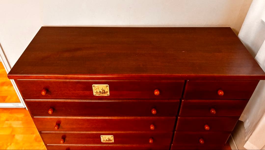 ダークブラウン木製チェスト 10引き出し