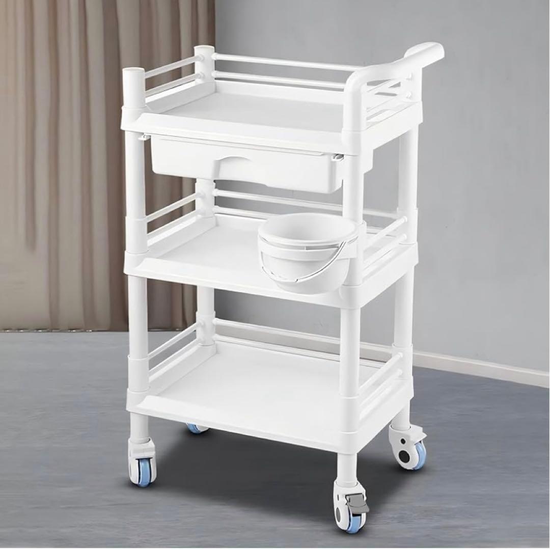 訳あり 医療用ワゴン 引き出し付き 医療用トロリ 3段 おしゃれ キャスター付き
