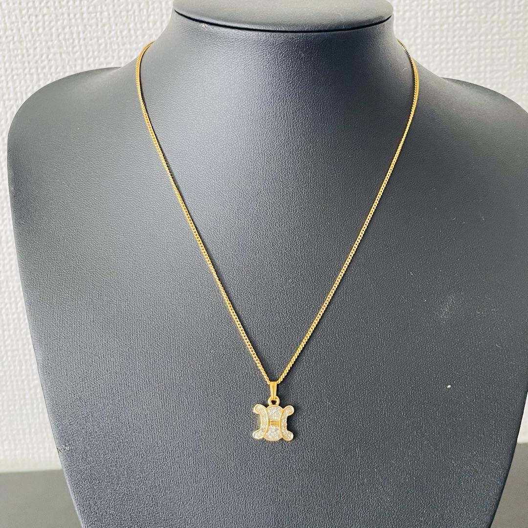 美品 CELINE ネックレス ラインストーン トリオンフ ゴールド ロゴ