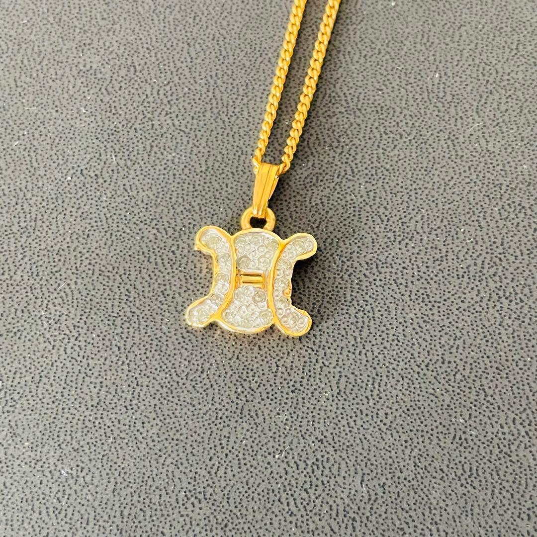 美品 CELINE ネックレス ラインストーン トリオンフ ゴールド ロゴ